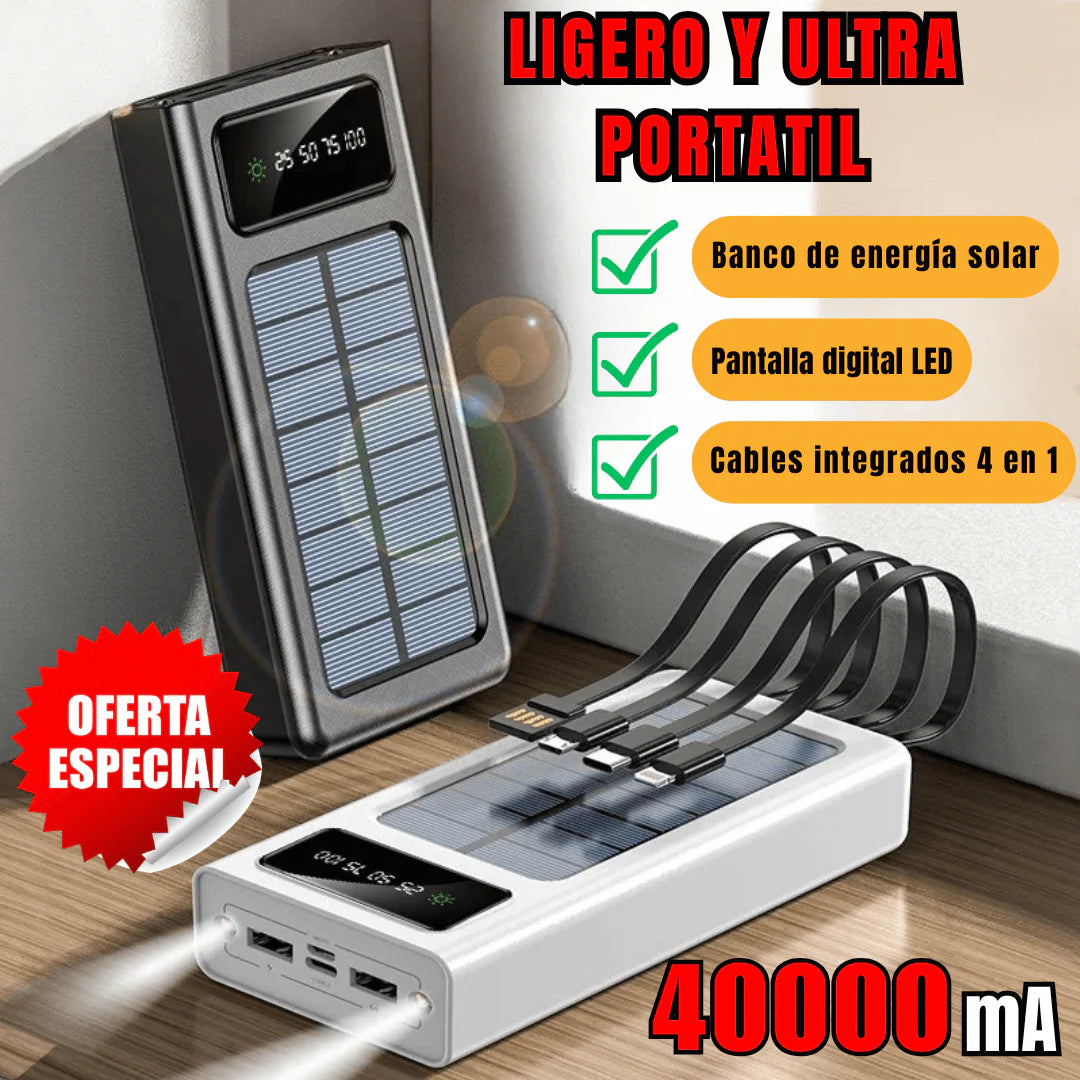 🔋CARGADOR PORTATIL 4 EN 1 CON PANEL SOLAR 20000mAh + LINTERNA🌞| OFERTA