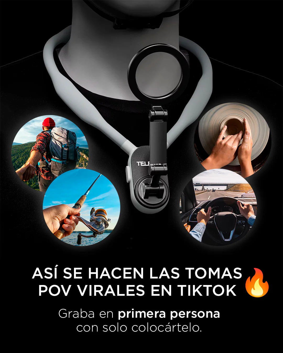 🧲 Soporte de Cuello Magnético POV – Manos Libres 360°
